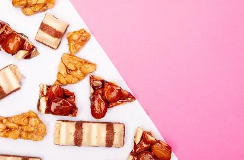 Top view composition or background with delicious chocolate Stock Photos