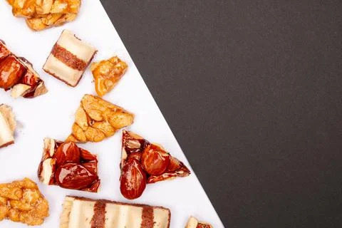 Top view composition or background with delicious chocolate Stock Photos