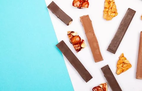 Top view composition or background with delicious chocolate Stock Photos