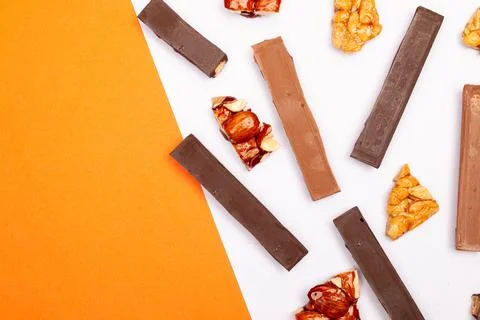 Top view composition or background with delicious chocolate Stock Photos