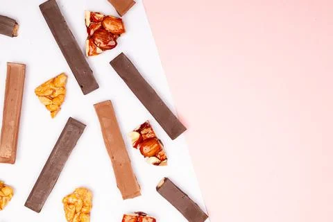 Top view composition or background with delicious chocolate Stock Photos