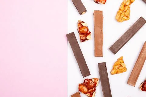 Top view composition or background with delicious chocolate Stock Photos