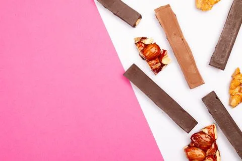 Top view composition or background with delicious chocolate Stock Photos