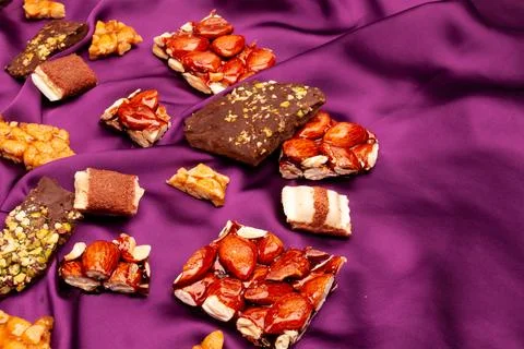 Top view composition or background with delicious chocolate Stock Photos