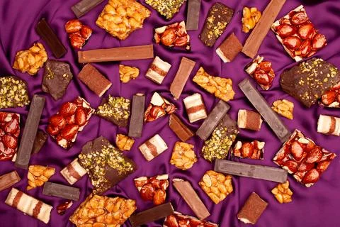 Top view composition or background with delicious chocolate Stock Photos