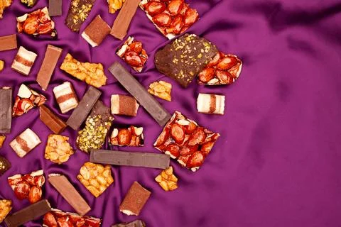 Top view composition or background with delicious chocolate Stock Photos
