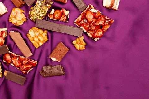 Top view composition or background with delicious chocolate Stock Photos