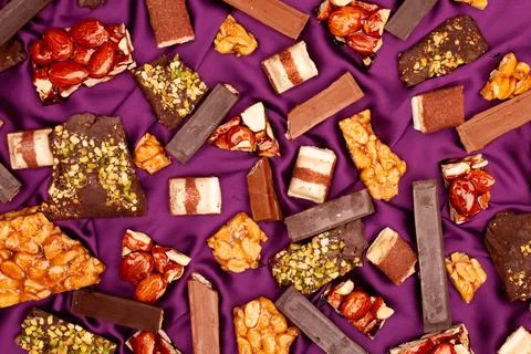 Top view composition or background with delicious chocolate Stock Photos