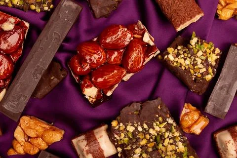 Top view composition or background with delicious chocolate Stock Photos