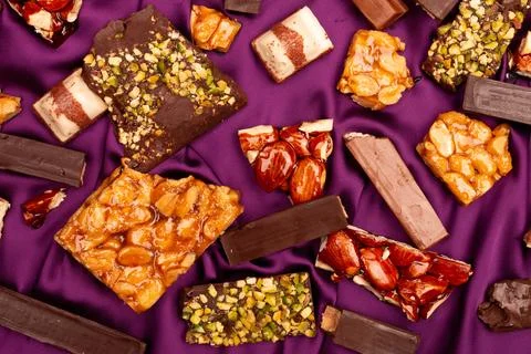 Top view composition or background with delicious chocolate Stock Photos