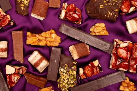 Top view composition or background with delicious chocolate Stock Photos