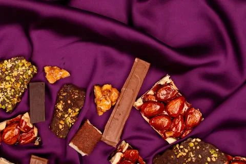 Top view composition or background with delicious chocolate Stock Photos