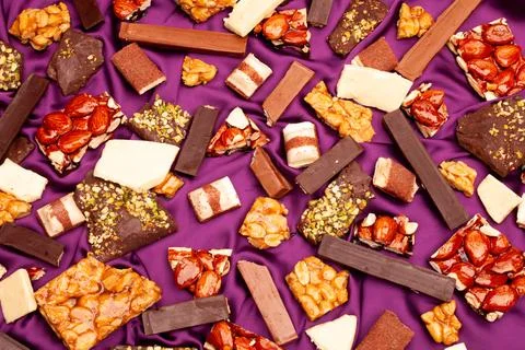 Top view composition or background with delicious chocolate Stock Photos