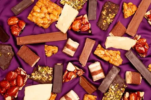 Top view composition or background with delicious chocolate Stock Photos