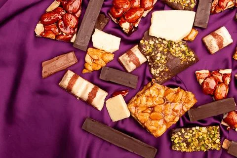 Top view composition or background with delicious chocolate Stock Photos