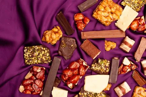 Top view composition or background with delicious chocolate Stock Photos