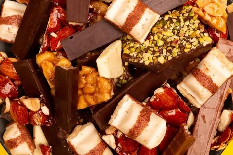 Top view composition or background with delicious chocolate Stock Photos