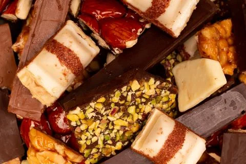 Top view composition or background with delicious chocolate Stock Photos