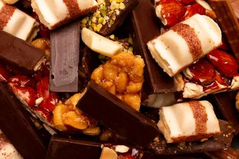 Top view composition or background with delicious chocolate Stock Photos