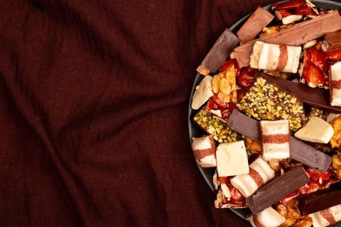 Top view composition or background with delicious chocolate Stock Photos