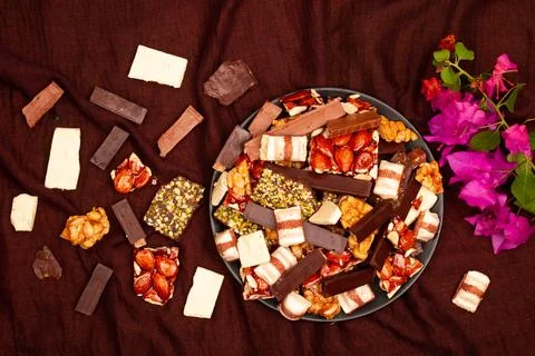 Top view composition or background with delicious chocolate Foto stock