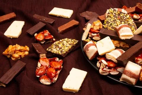 Top view composition or background with delicious chocolate Stock Photos