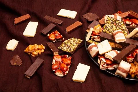 Top view composition or background with delicious chocolate Stock Photos