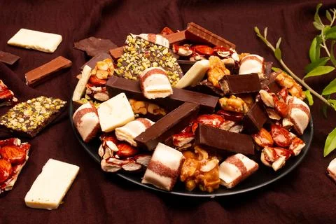 Top view composition or background with delicious chocolate Stock Photos