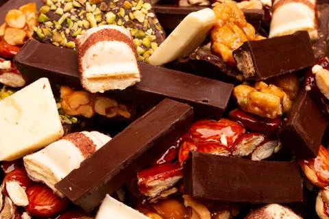 Top view composition or background with delicious chocolate Stock Photos