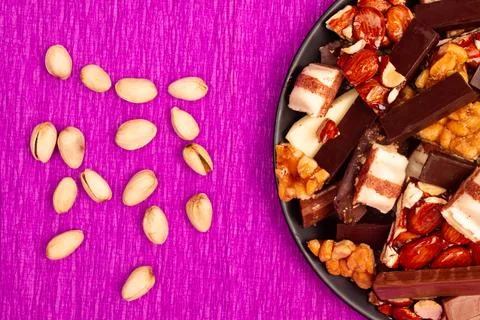 Top view composition or background with delicious chocolate Stock Photos