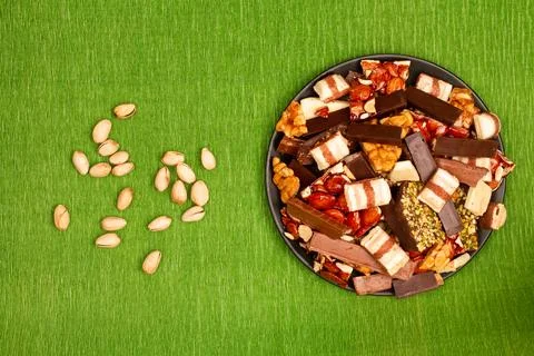 Top view composition or background with delicious chocolate Stock Photos