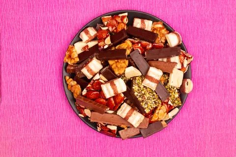 Top view composition or background with delicious chocolate Stock Photos