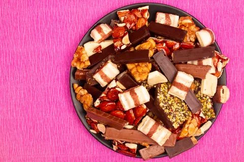 Top view composition or background with delicious chocolate Stock Photos