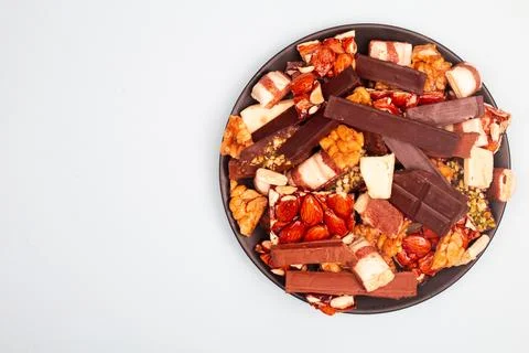 Top view composition or background with delicious chocolate Stock Photos