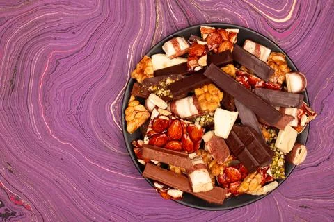 Top view composition or background with delicious chocolate Stock Photos