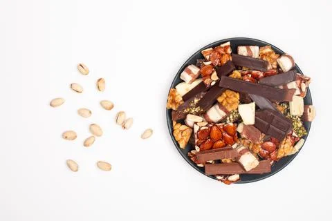 Top view composition or background with delicious chocolate Stock Photos