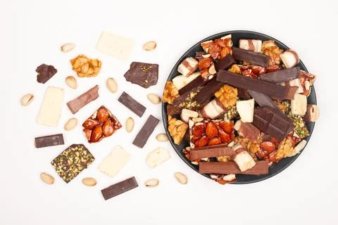 Top view composition or background with delicious chocolate Stock Photos