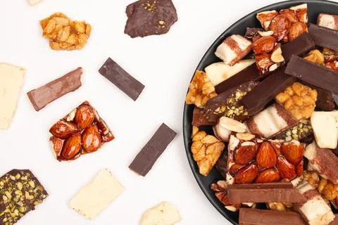 Top view composition or background with delicious chocolate Stock Photos