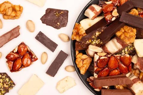 Top view composition or background with delicious chocolate Stock Photos