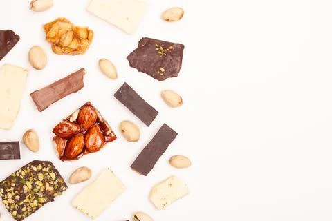 Top view composition or background with delicious chocolate Stock Photos