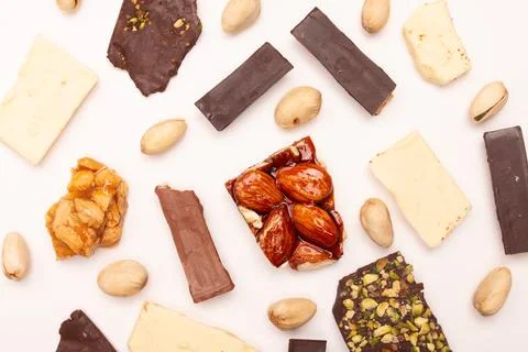 Top view composition or background with delicious chocolate Stock Photos