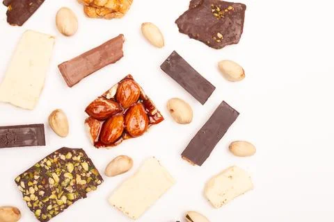 Top view composition or background with delicious chocolate Stock Photos