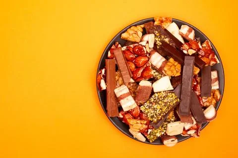 Top view composition or background with delicious chocolate Foto stock