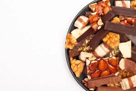 Top view composition or background with delicious chocolate Stock Photos