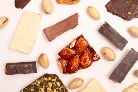 Top view composition or background with delicious chocolate Stock Photos