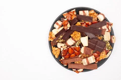 Top view composition or background with delicious chocolate Stock Photos
