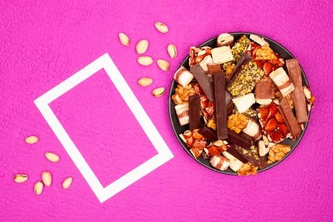 Top view composition or background with delicious chocolate Stock Photos