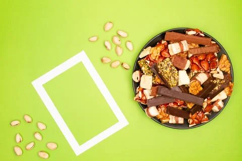 Top view composition or background with delicious chocolate Stock Photos
