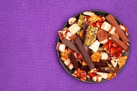 Top view composition or background with delicious chocolate Stock Photos