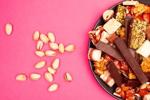 Top view composition or background with delicious chocolate Stock Photos